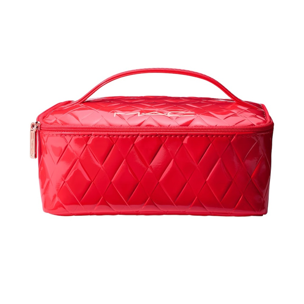 NWT MAC Cosmetics Red Holiday Makeup Bag with Rose Gold Zipper
